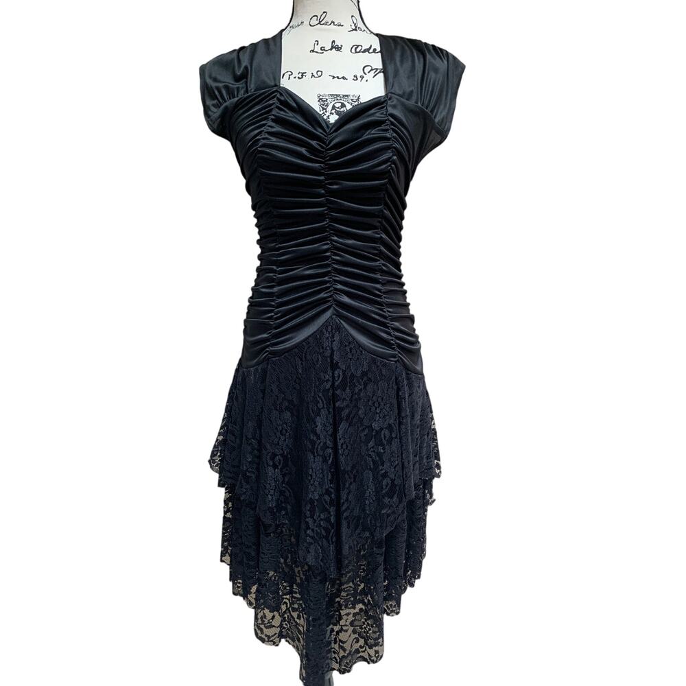 Vintage ISADORA Party Prom Costume Bodycon Dress Tiered Lace 5/6 See Measurement